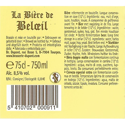 5410702000911 Bière de Beloeil - 75cl Bottle conditioned beer  Sticker Back